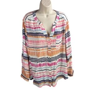 Zac & Rachel Shirt Womens‎ 1X Striped Button Down Blouse Office Preppy Boho Chic